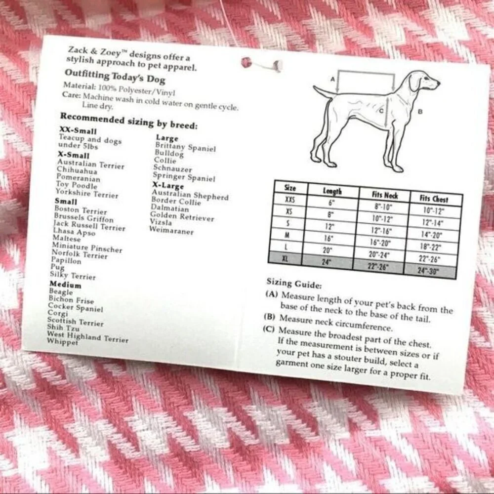 Zack & Zoey Houndstooth Rain & Shine Dog Coat Reversible Rain Jacket XL